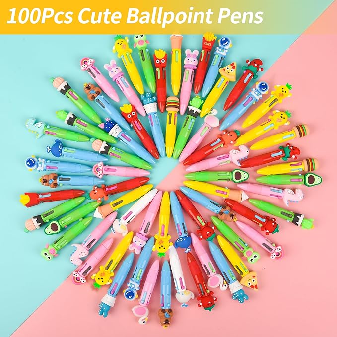 LiYiQ 100 PCS Multicolor Pen in One Fun 4-in-1 Cute Pens Bulk Kawaii Cool Ballpoint Pens for Kids Fun Gifts-DeskLoop Office