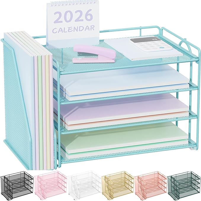 Spacrea Desk Organizers and Accessories, Paper Organizer for Desk with File Organizer, Desk Accessories & Workspace Organizers for Office Supplies (Blue)-DeskLoop Office