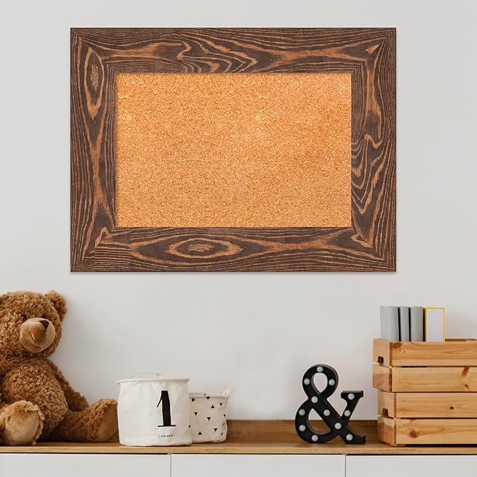 Amanti Art Natural Cork Board for Wall, 18x24 Vision Board with Brown Wood Frame, Small Corkboard Office Decor for Home Organization, Country Rustic Corkboard Pinboard to Display Items for Home-DeskLoop Office
