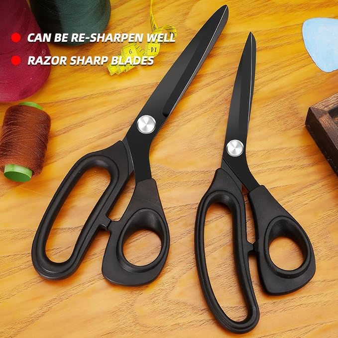 Jasni Scissors Set of 3 black titanium non stick blade anti rust Ergonomic Lightweight Soft Rubber Grip tailor scissors office student scissors for School, Office and Family Daily Use 10''/9''/6.5"-DeskLoop Office