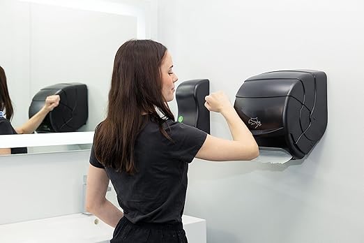 San Jamar Ecologic Integra Recycled Plastic Level Paper Towel Dispenser, Universal Roll Capacity, Wall Mounted Dispenser with Zero Waste for Home and Business Universal, Black-DeskLoop Office