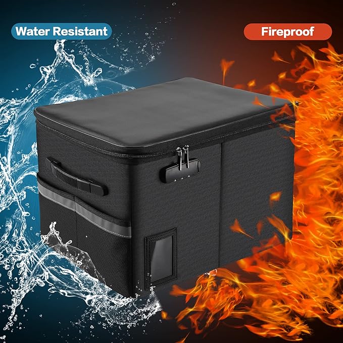 TOMKID Fireproof File Cabinet with Lock, Fireproof Document Organizer Collapsible File Box Filing Cabinet with Handle for Letter Legal Folder Certifications-DeskLoop Office