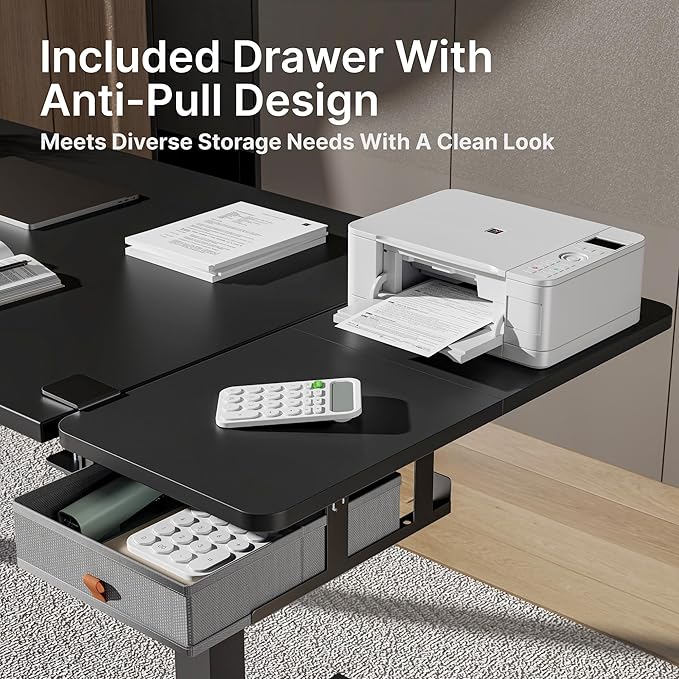 Desk Extender Tray, 28" x 12" Clamp On Desk Shelf, Desk Extension with Storage Drawer, Table Desk Arm Rest, Clamp On Keyboard Tray for Office and Home, Workstation Organizer, Large, Black-DeskLoop Office