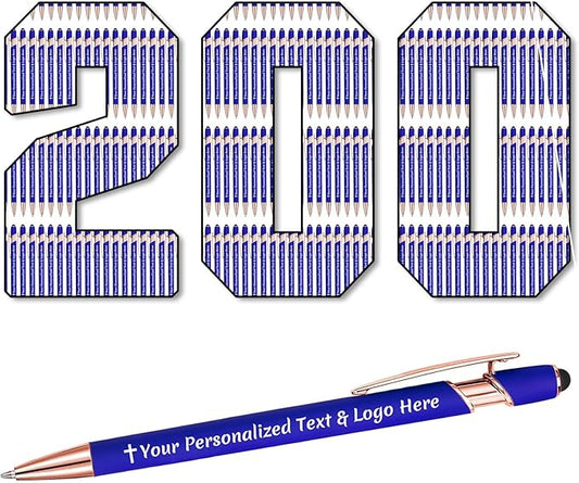 STREADVE 200 Personalized Custom Pens Engraved Writing Pen with Name Logo, Customized Promotional Items Stylus Pen Gifts for Men Women Realtor Nurse Wedding Business, Blue-DeskLoop Office
