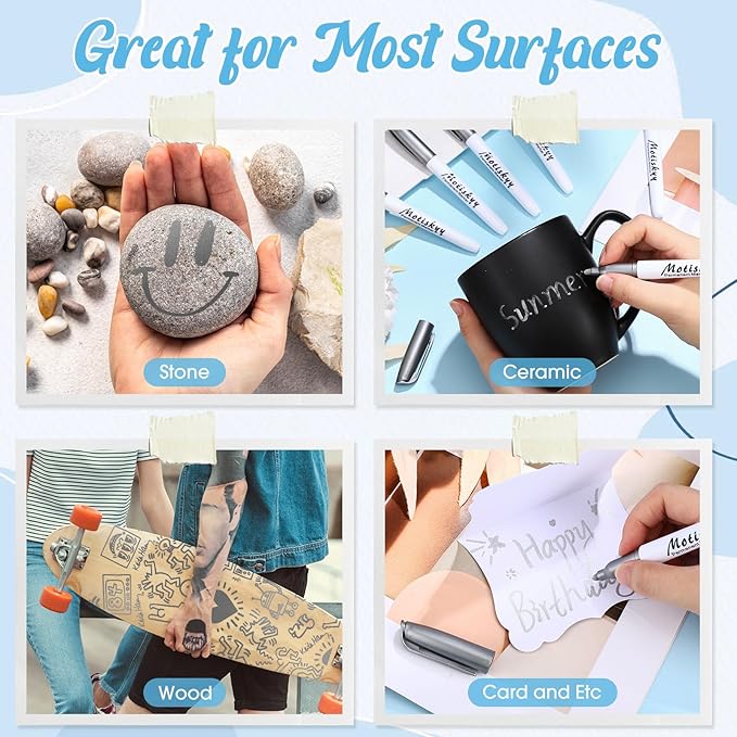 48 Pcs Metallic Permanent Markers Bulk Metallic Marker Pens Medium Tip Quick Dry Paint Pen for Classroom DIY Crafts Artist Illustration Gift Card Making(Silver)-DeskLoop Office