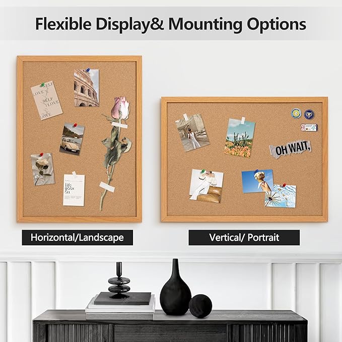 Board2by Cork Board Bulletin Board 24 x 36, Wood Framed Corkboards for Wall Decor, Hanging Office Message Board, Large Wall Mounted Notice Pin Board with 15 Push Pins for School, Home & Office-DeskLoop Office