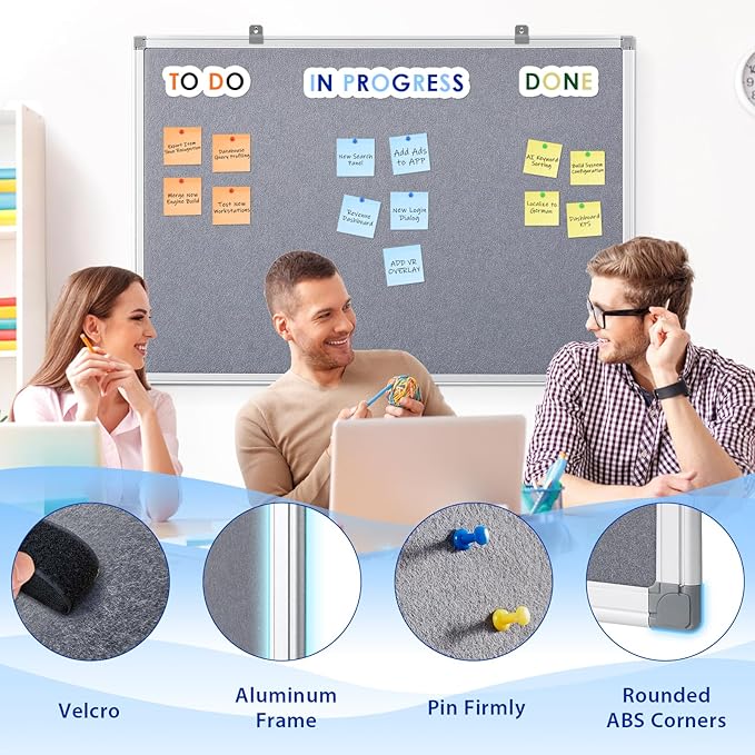 Felt Bulletin Board 24x18inches Photo Picture Display Board Wall Hanging Notice Board with Push Pins-DeskLoop Office