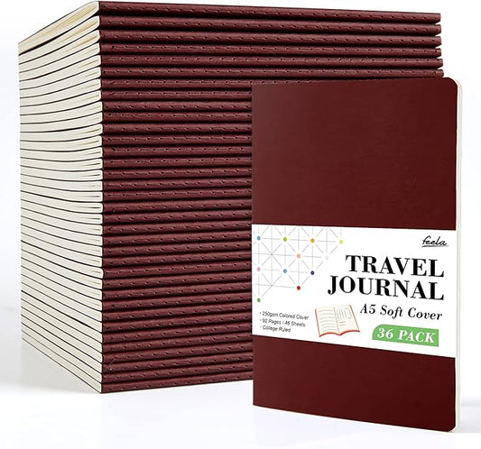 36 Pack Soft Cover Journal Bulk, Feela Lined Blank Travel Journal for Women Men Writing, Notebooks College Ruled for Work, Note Taking Notebook School Business Supplies, 8.2” x 5.5”, A5, Wine-DeskLoop Office