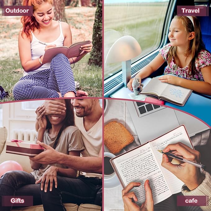 2025 Leather Vintage Journal Notebook,300 Pages,Leather Softcover Lined Journal Notebooks for Women Men,Notebook Journals for Writing Travel,Business,Office,Rose Gold Pink-DeskLoop Office