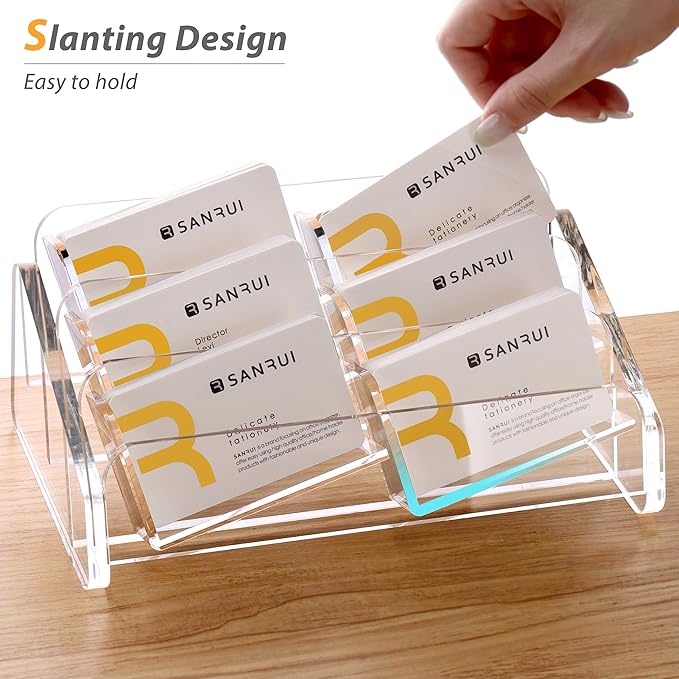 SANRUI Acrylic Business Card Holder for Desk, 3 Tier Clear Tilt Business Name Card Display Holders Stand Storage Organizer Fits 360 Business Cards (Horizontal, 6-Slot)-DeskLoop Office
