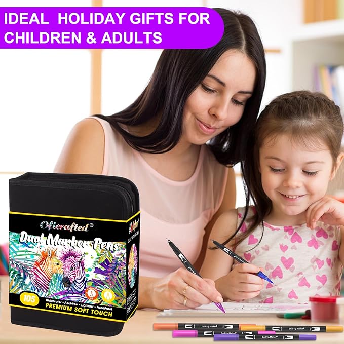 Brush Pens, 105 Colors Dual Tip Markers for Adult Coloring Books, Note Taking and Lettering-DeskLoop Office