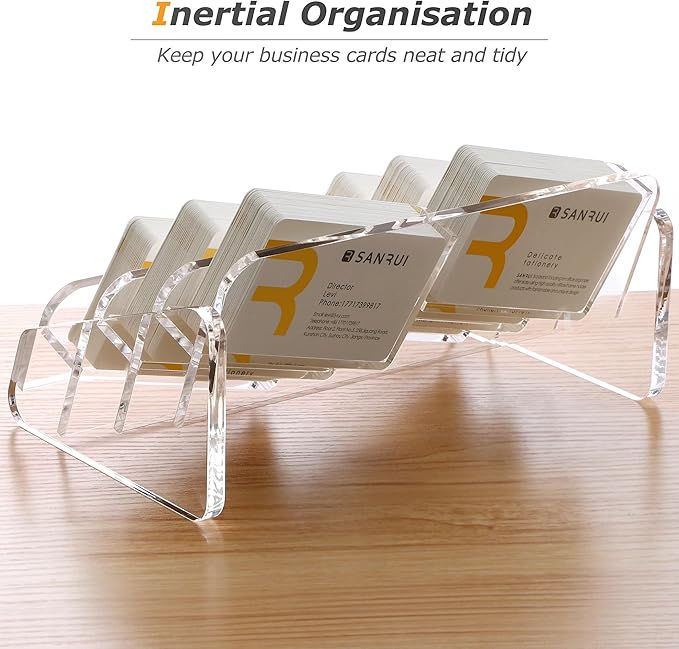 SANRUI Acrylic Business Card Holder for Desk, 3 Tier Clear Tilt Business Name Card Display Holders Stand Storage Organizer Fits 360 Business Cards (Horizontal, 6-Slot)-DeskLoop Office