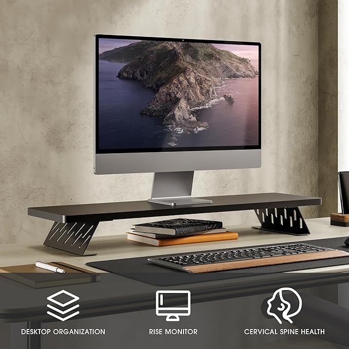 Fenge Monitor Stand Riser, Desk Top Shelf for 2 Monitors, Computer Stands for Desk, Wood & Steel Desktop Riser for Laptop, PC, Printer-DeskLoop Office