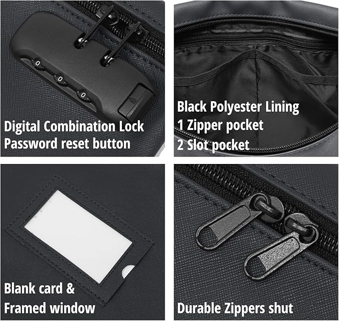 Notary Bag with Lock | 14x11 inch | Black | Zipper Notary Supplies Bag | Locking Notary Bag for Notary Kit, Stamp, Embosser, Ink Pad, and Valuables | Locking Document Bag | Journal Carrying Case-DeskLoop Office