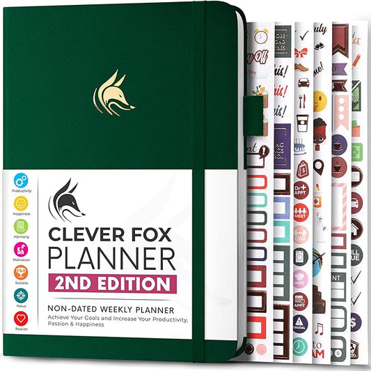 Clever Fox Planner 2nd Edition – Colorful Weekly & Monthly Goal Planner, Time Management & Productivity Organizer, Undated, A5 (Forest Green)-DeskLoop Office