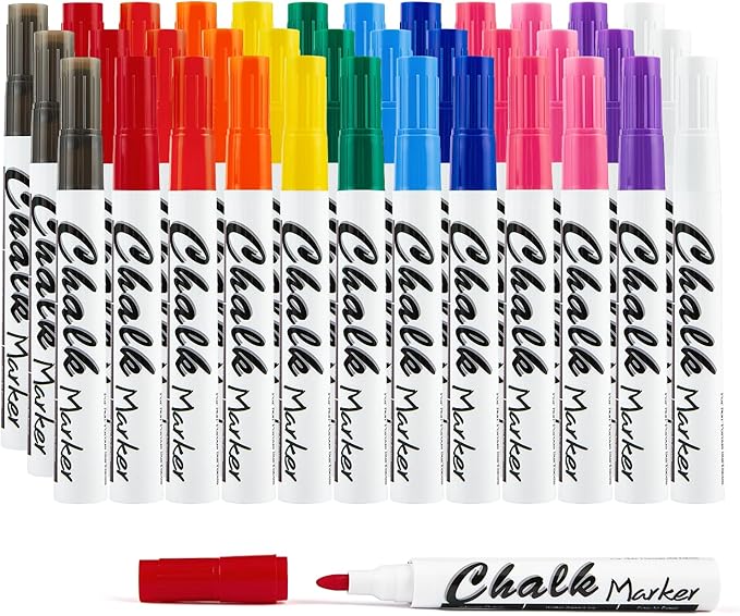 Volcanics Liquid Chalk Markers 36 Pack – 12 Bright Colors – Wet Erase, Dust-Free, Non-Toxic Chalk Pens with Round Tip for Teachers, Classrooms, Chalkboards, Glass, Windows, LED Boards, Bistro Signs-DeskLoop Office