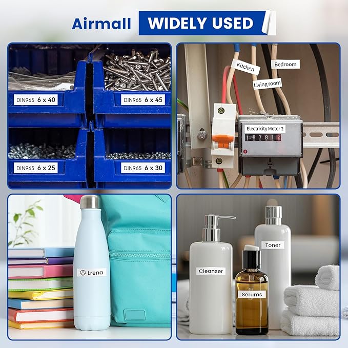 Airmall Tze 12mm 0.47 Laminated White Label Maker Tape Refill Compatible with Brother Ptouch Tape 12mm 0.47 White TZe-231 TZe231 for PT-D220 1180 1280 1290 1750 1830, 8 Pack-DeskLoop Office