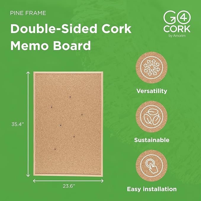 Go4Cork Framed Cork Bulletin Board - 35.4”x 23.6” | Premium Double-Sided Pine Frame Eco Cork Memoboard | Office, Home & Classroom Organization Decor | Pushpins & Set Up Accessories Included-DeskLoop Office