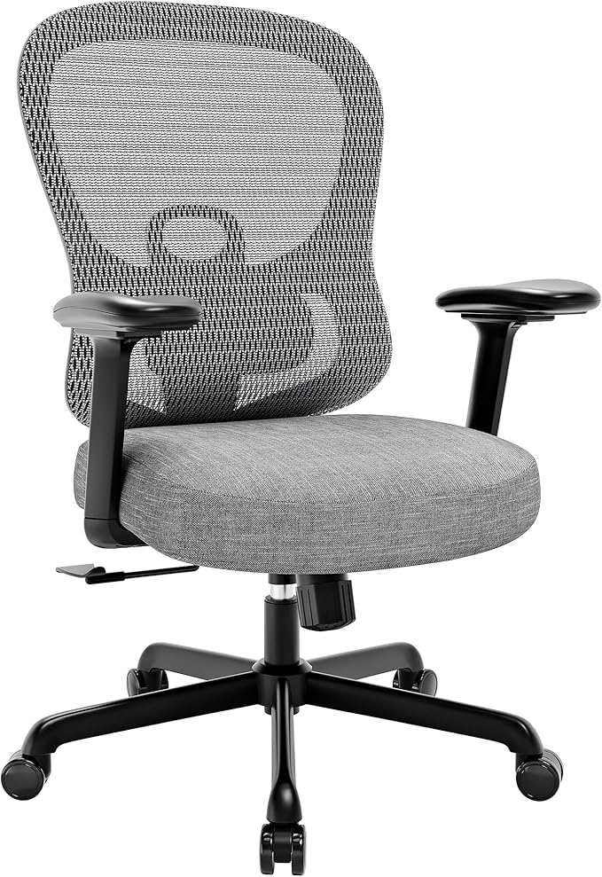 ELABEST Ergonomic Office Chair,Home Desk Chair with Mesh Back,Adjustable Lumbar Support,Built-in Springs Wide Seat,Executive Task Chair with 3-D Big Armrests,Tilt Function,Computer Desk Chair (Grey)-DeskLoop Office