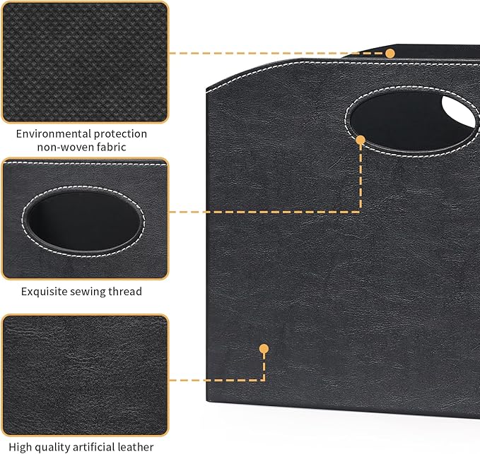 EZDeco Magazine Holder Foldable Magazine Rack Floor PU Leather File Holder Newspaper Book Storage Basket Document File Folder Organizer for Office Home-DeskLoop Office