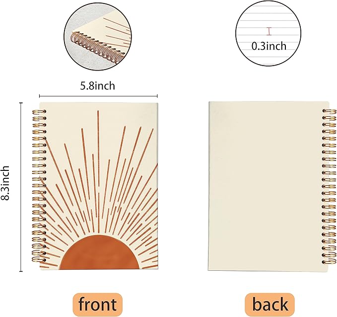 VNWEK Abstract Boho Terracotta Sun Sunrise Sunset Sunshine Sunray Spiral Notebook Journal 5.5 x 8.3 inches,Boho Lined Hardcover Spiral Notebook,Boho Gifts for Women Teen Girls Teens-DeskLoop Office