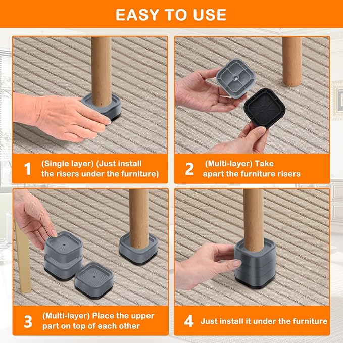 shouwuhho 6 Pack Furniture Risers Adjustable Bed Risers Heavy Duty Lifts Height - Image 7
