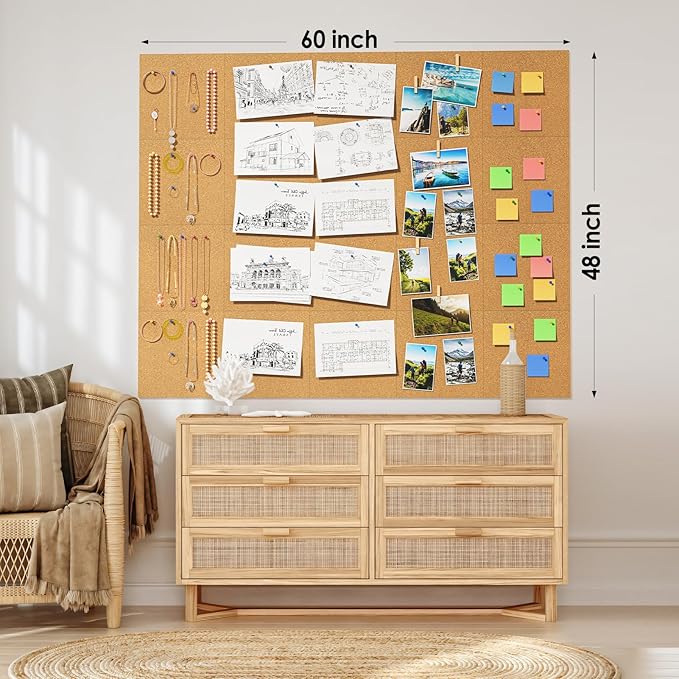 MaxGear 60" x 48" Large Cork Board for Wall, 20 Pack Cork Board Tiles with 40 Pushpins & Safe Removable Adhesive Tabs, 12" x 12" Corkboards for Office, School, Home-DeskLoop Office