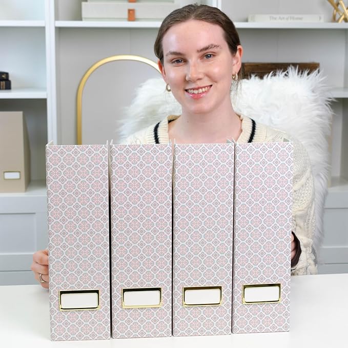 BLU MONACO Foldable Magazine File Holder Set of 4 with Moroccan Tile Design – Decorative Cardboard Magazine Organizer for Home, Office & Dorm Room – Stylish Magazine Storage Solution-DeskLoop Office