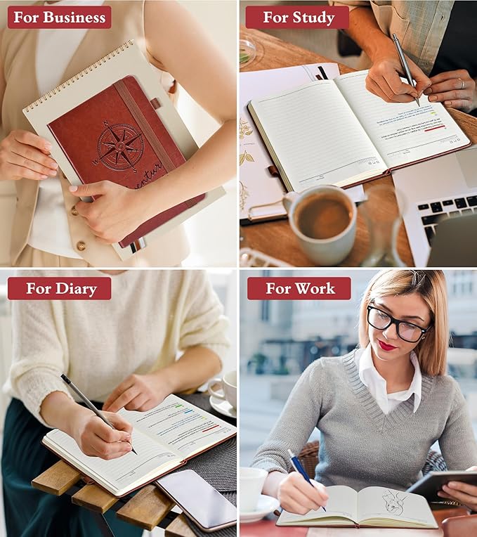 Lined Journal Notebook for Men Women, 160 Pages Ruled Paper, Inner Pocket, A5 Hardcover Vintage Leather Notebooks for Work, School, Travel Journaling, Daily Diary, Notepad 5.8" x 8.5" (Brown)-DeskLoop Office