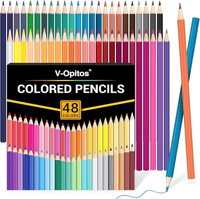 V-Opitos 48 Pack Colored Pencils Set, Pre-sharpened Coloring Pencils for Kids Beginners, Colored Pencils for Adult Coloring Books, Ideal Art Supplies for Sketching, Coloring & Painting-DeskLoop Office