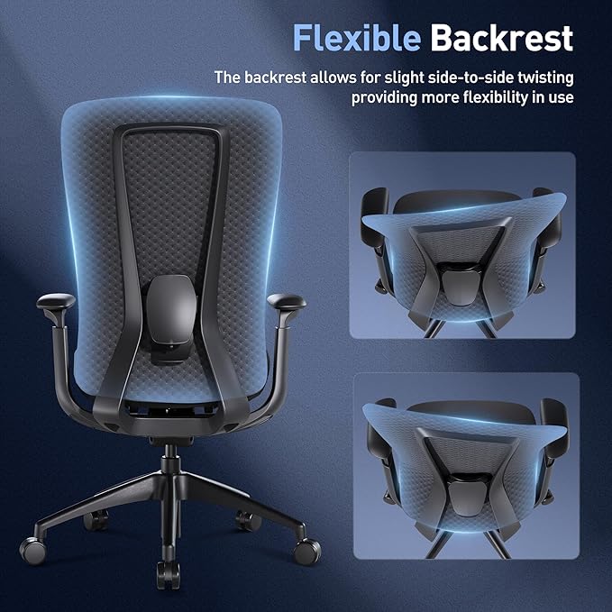 COLAMY Ergonomic Mesh Office Chair, Computer Executive Desk Chair, Ergonomic Office Chair Lumbar Support with Flexible Backrest, Slide Seat, Blackgrey-DeskLoop Office