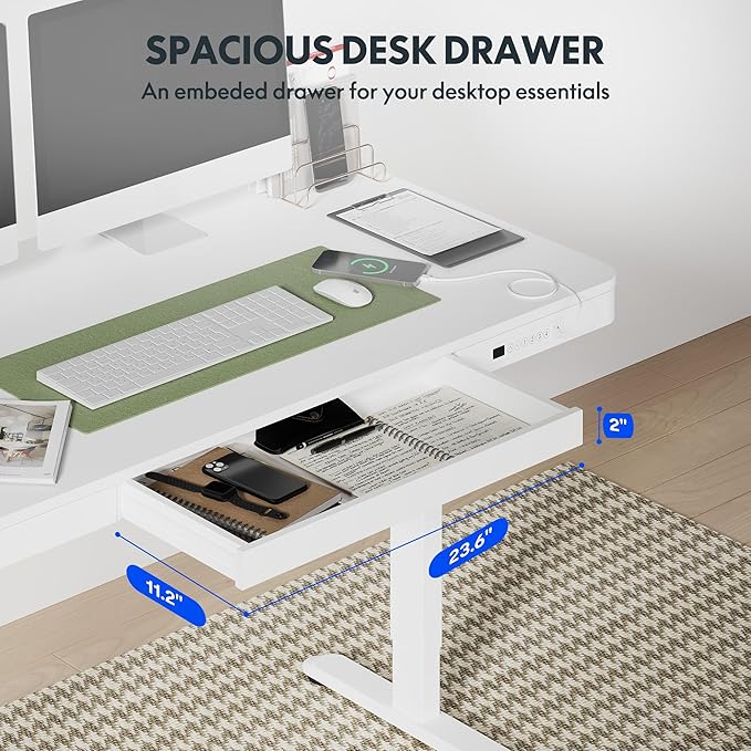 FLEXISPOT 55" White Electric Standing Desk with Drawers, Quick Assembly Home Office Sit Stand Desk with Storage, USB Charging, Computer Desk for Home Office (White Top + Adjustable Frame, Comhar)-DeskLoop Office