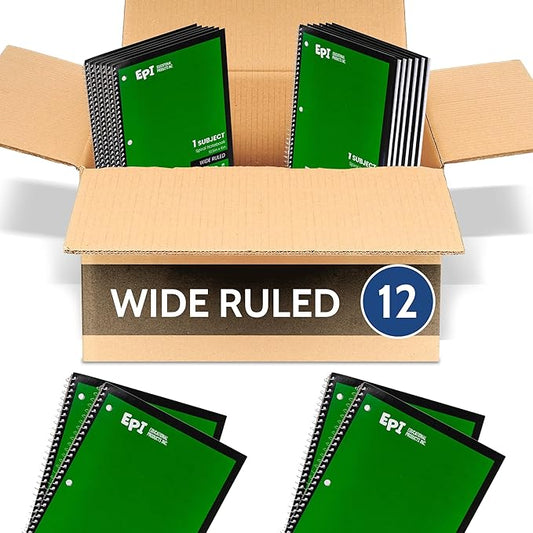 EPI Spiral Notebook | Wide - 70 Sheets, Durable Spiral Binding | 10.5 x 8 in | Classroom Supplies | School, Office, Note Taking, Journaling - 12 Pack-DeskLoop Office