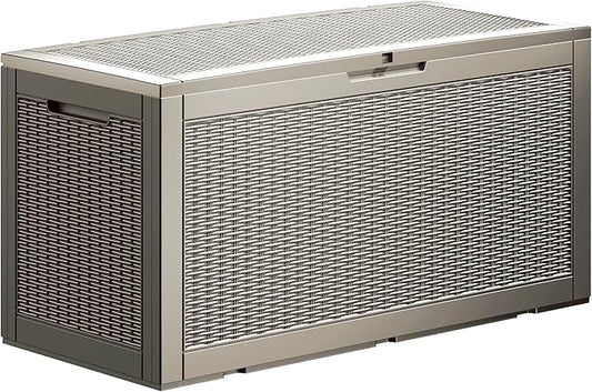 100 Gallon Lockable Resin Deck Box, Waterproof & UV-Resistant Outdoor Storage Box for Outdoor Cushion Storage, Garden Tools & Pool Accessories Storage, Gray-DeskLoop Office