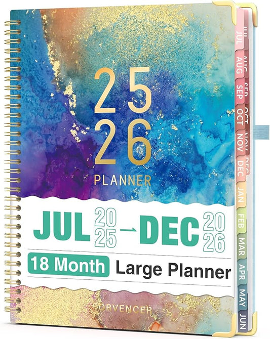 Jul 2025 - Dec 2026 Planner, Forvencer Academic Planner 2025-2026, 18 Month Daily Planner, 8.5" x 11", Weekly & Monthly Agenda Book, Hardcover Calendar Book, School Supplies for Student Teacher, Marble-DeskLoop Office