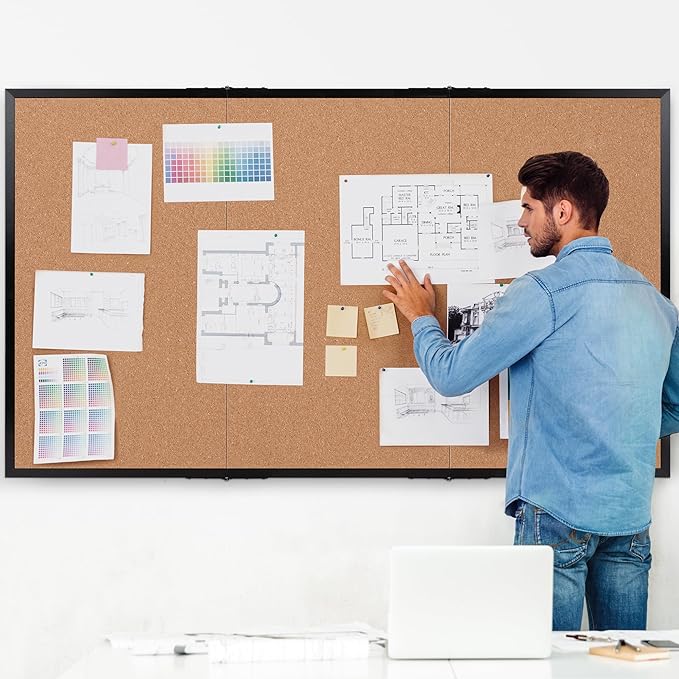 Board2by Extra Large Cork Bulletin Board 96" X 48", Foldable Notice Pin Board for Wall, Black Woodm Framed 8'x4' Corkboard, Wall Mounted Noticeboard with 32 Push Pins for School, Home & Office-DeskLoop Office