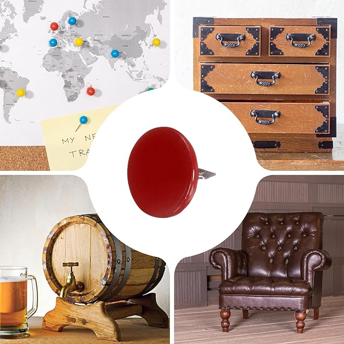 uxcell 120Pcs Push Pins, 11mmx13mm Round Flat Head Decorative Thumb Tacks Upholstery Tacks for Cork Board Office Wall Hangings, Red-DeskLoop Office