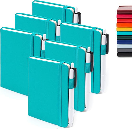 feela 6 Pack Pocket Mini Notebooks Bulk, Small Cute Memo Notepads Hardcover College Ruled Lined Journals with Pen Holder for School Business Work, with 6 Black Pens, 3.5”x 5.5”, A6, Emerald-DeskLoop Office