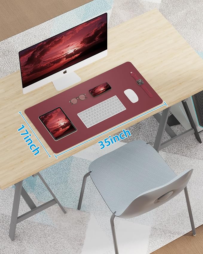 Leather Desk Pad Protector, Mouse Pad, Office Desk Mat, Non-Slip PU Leather - Image 7