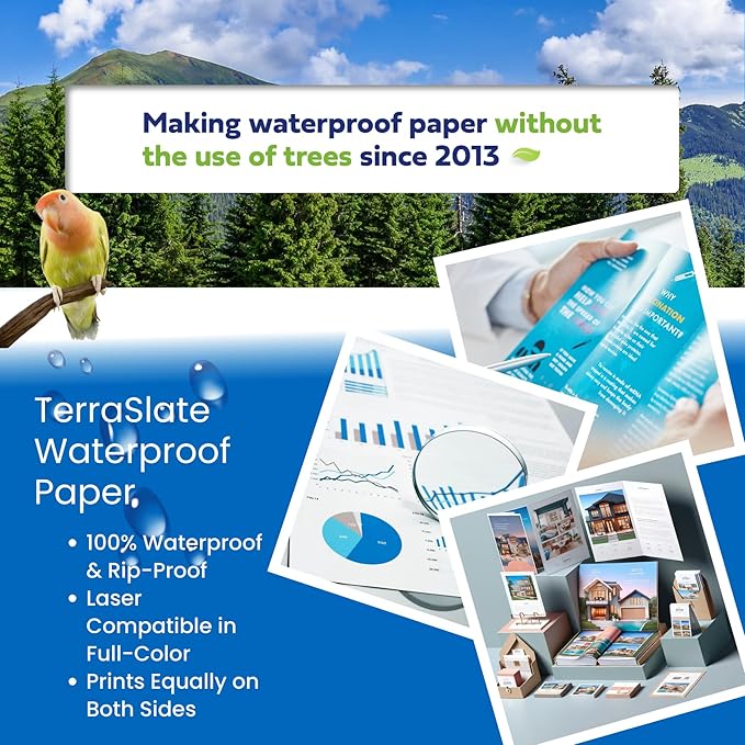TerraSlate Copy Paper Waterproof Laser Printer, Rain Weatherproof, 5 Mil, 8.5x11-inch, 500 Sheets-DeskLoop Office