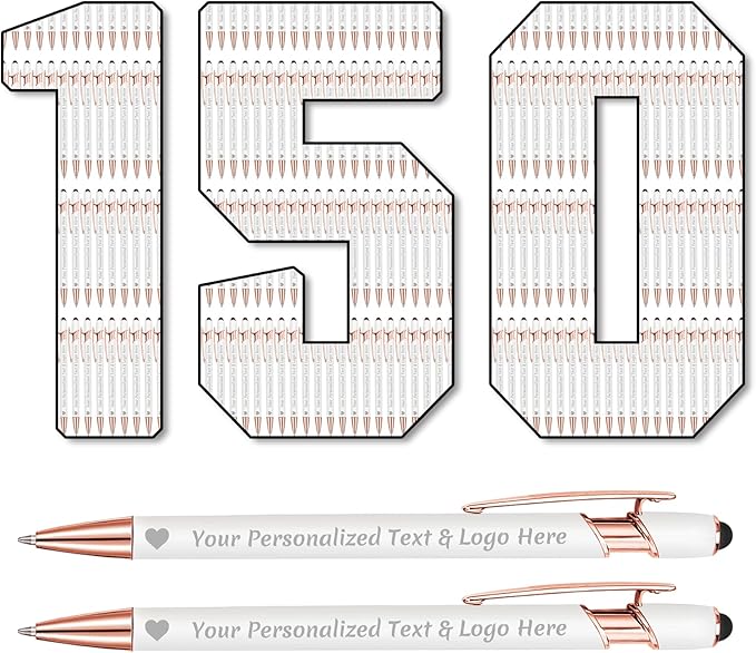 STREADVE 150 Personalized Custom Pens Engraved Writing Pen with Name Logo, Customized Promotional Items Stylus Pen Gifts for Communion Wedding Men Women Realtor Business, White-DeskLoop Office