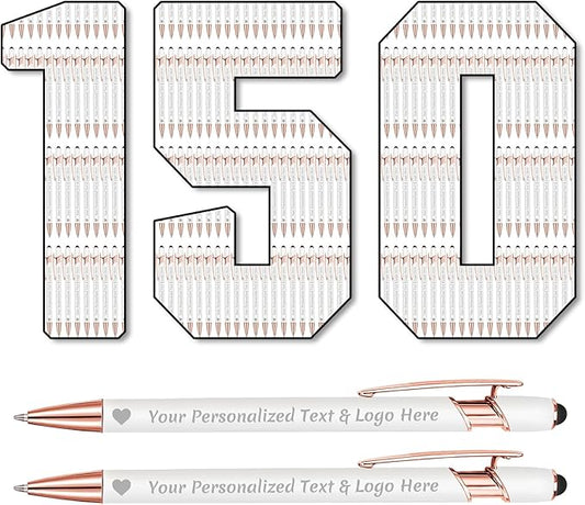 STREADVE 150 Personalized Custom Pens Engraved Writing Pen with Name Logo, Customized Promotional Items Stylus Pen Gifts for Communion Wedding Men Women Realtor Business, White-DeskLoop Office