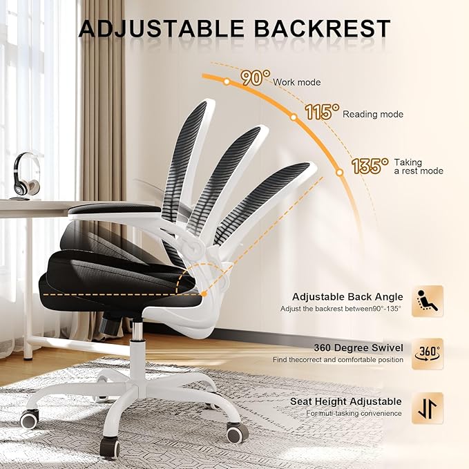 Office Chair, Ergonomic Desk Chairs 330LBS Capacity High Back Mesh Computer Chair with Flip-up Armrests, Comfy Work Chair with Adjustable Lumbar Support, Rolling Chair-DeskLoop Office