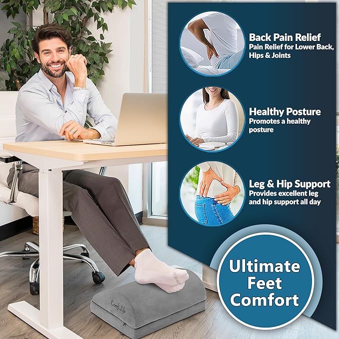 ComfiLife Foot Rest for Under Desk at Work – Adjustable Desk FootRest for Office Chair, Gaming Accessories – Ergonomic Teardrop Design for Back, Hip & Leg Pain Relief – 100% Memory Foam (Gray)-DeskLoop Office