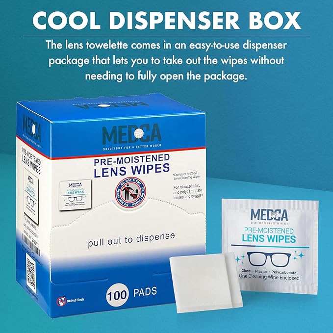 Premoistened Lens and Glass Cleaning Wipes - Portable Travel Cleaner for Glasses, Camera, Cell Phone, Smartphone, and Tablet - Disposable, Quick Drying, Streak Free - Individually Wrapped, Pack of 100-DeskLoop Office