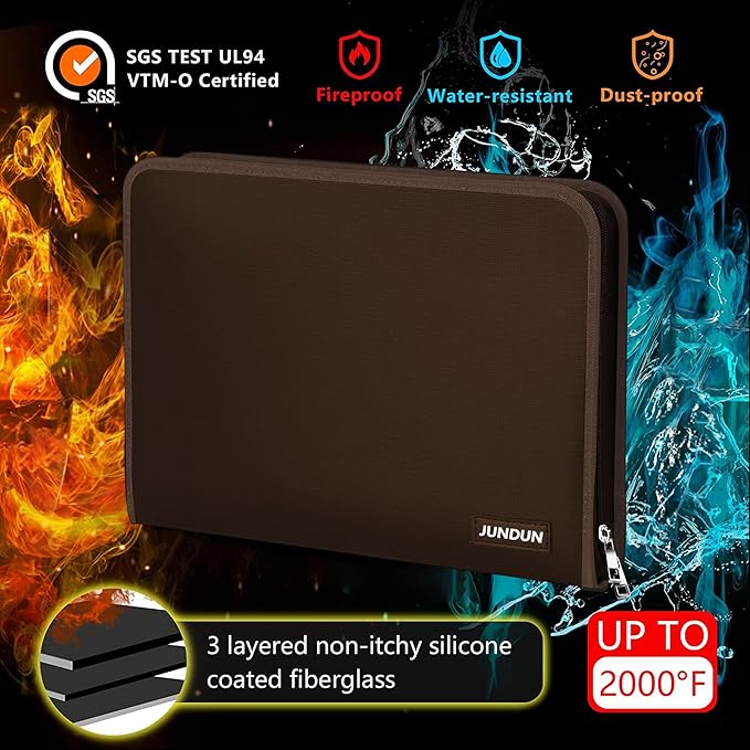 JUNDUN Accordion File Organizer - Fireproof Folder with Zipper & Labels - 12 Pocket Expanding File Folder with Multi-Pockets Paper Folder for Letter A4 Files | Receipt and More (Brown)-DeskLoop Office