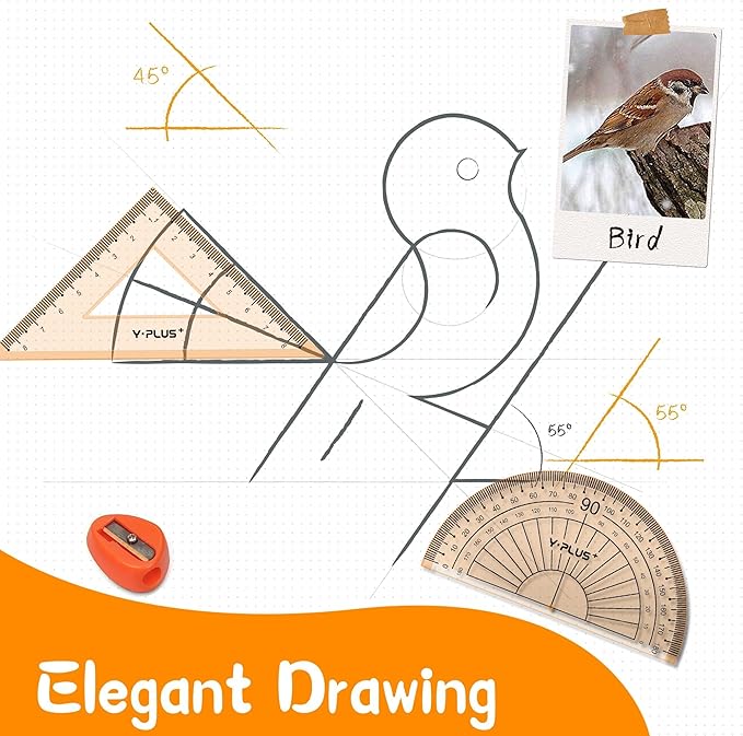 YPLUS Geometry Set for Students, Math Protractor Compass with Rulers Mechanical Pencil, Box of Protactors Kit for Class Supplies and School Kids Toddler - 12 Pcs, Back to School Supplies for Kids-DeskLoop Office