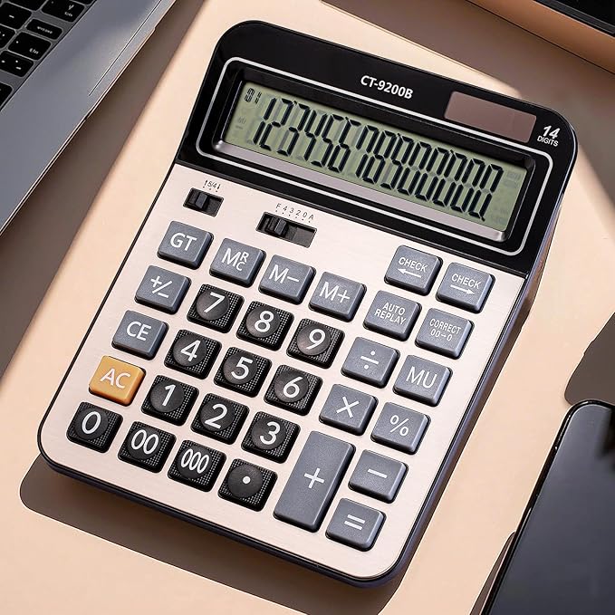 Large Computer Electronic Calculator Counter Solar & Battery Power 14 Digit Display Multi-Functional Big Button for Business Office School Calculating (HY-9200B)-DeskLoop Office