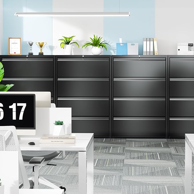 Crownland Lateral File Cabinet with 4 Drawers, 28" W Metal Lockable Office File Cabinets for Home Office- Stores Letter/Legal/A4/F4 Files(Black)-DeskLoop Office