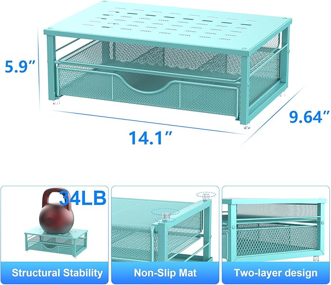 gianotter Computer Monitor Stand Riser, office organizer with Drawer, Office Organizers Storage for Classroom Office Supplies (Blue)-DeskLoop Office